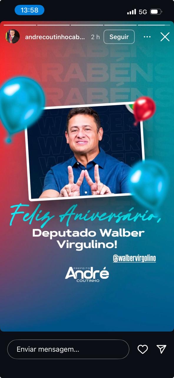 Prefeito de Cabedelo usa redes sociais e parabeniza Walber Virgulino por aniversário